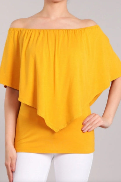 Convertible Neckline Top - Mustard Yellow