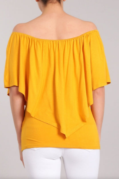 Convertible Neckline Top - Mustard Yellow