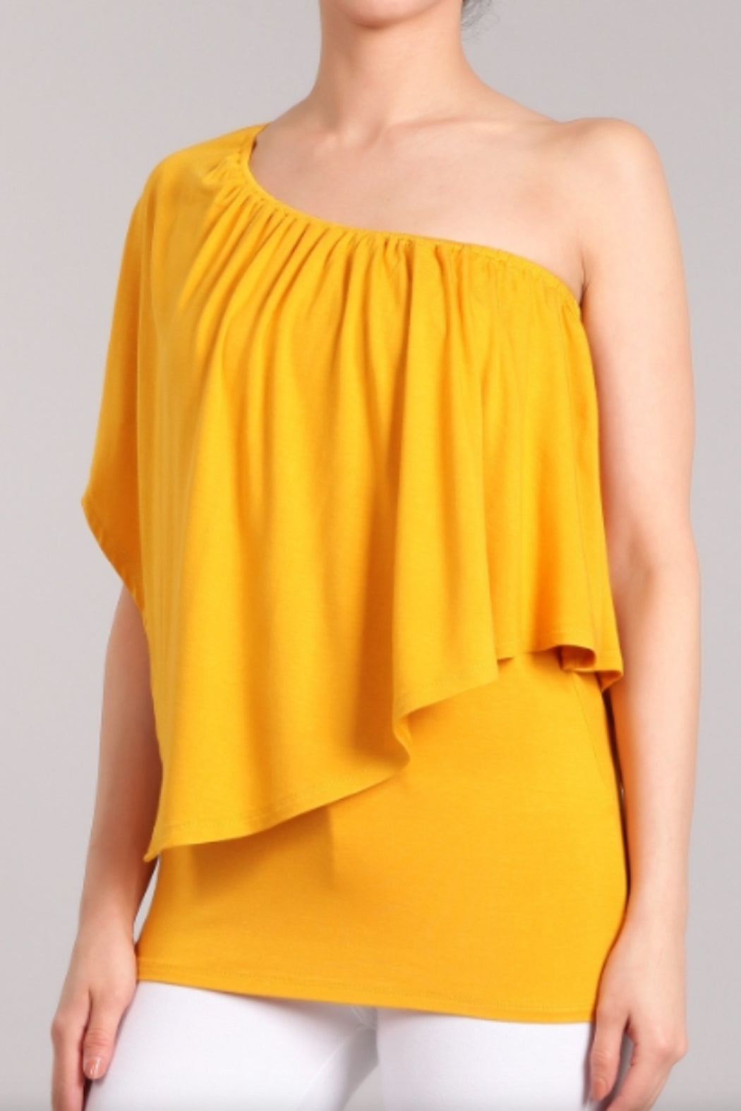 Convertible Neckline Top - Mustard Yellow