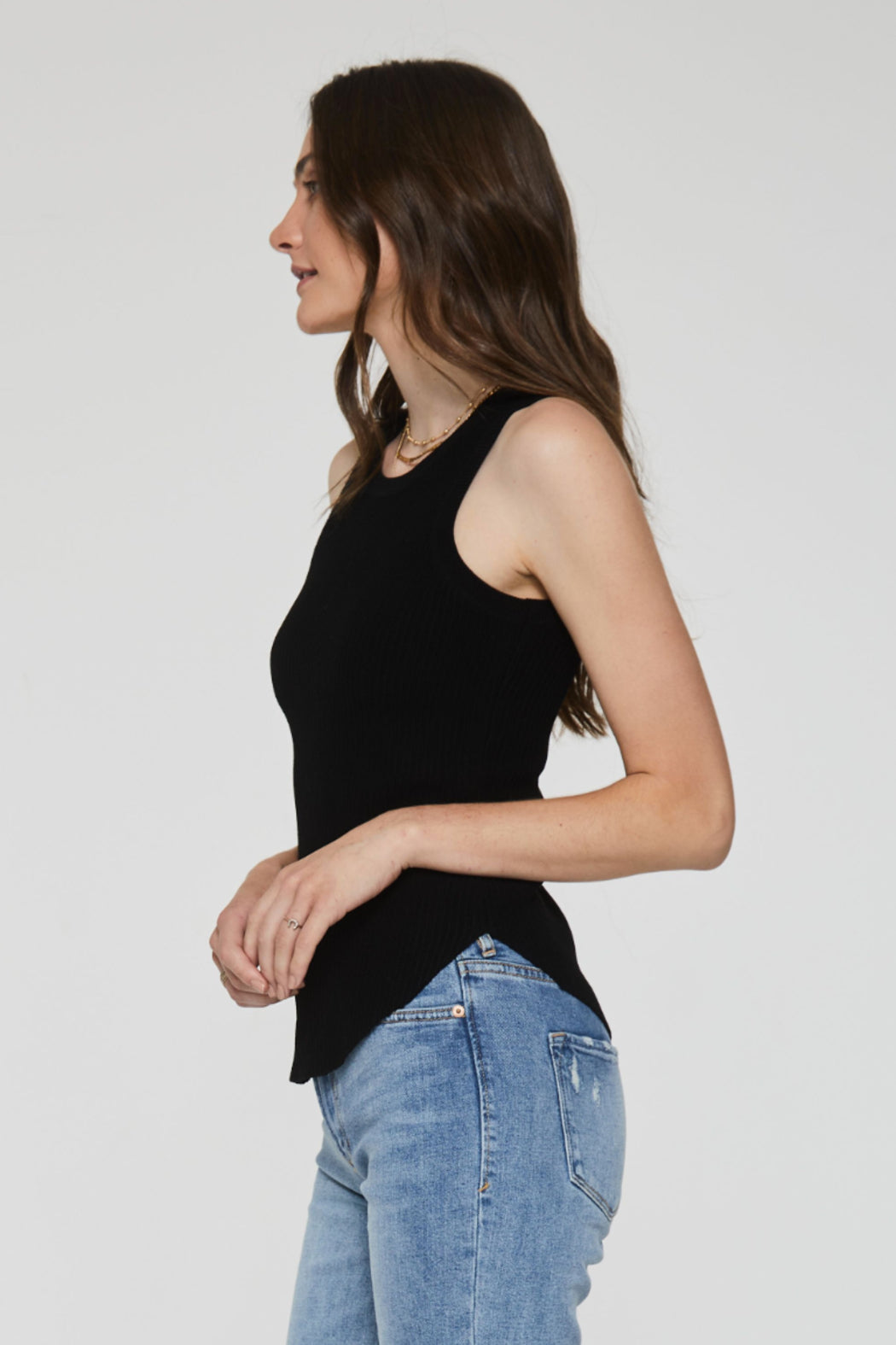 Cora High Neck Ribbed Tank