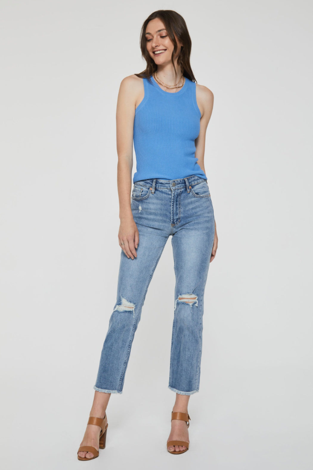 Cora High Neck Ribbed Tank