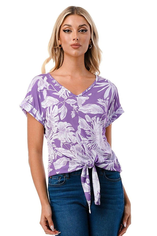 Cora V Neck Front Tie Top