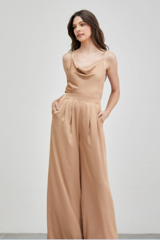 COWL NECK TRIM DETAIL JUMPSUIT