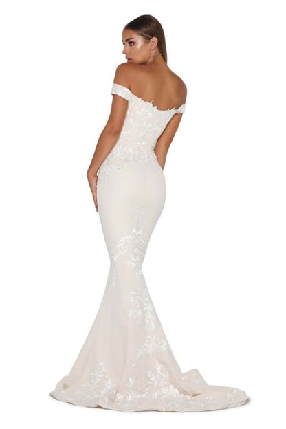 Cream Lace Applique Fit & Flare Bridal Gown