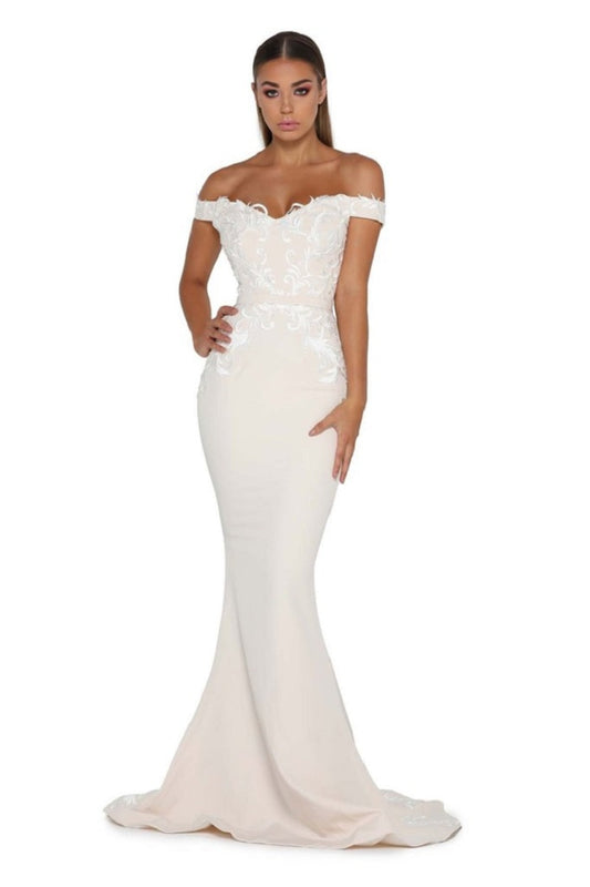 Cream Lace Applique Fit & Flare Bridal Gown