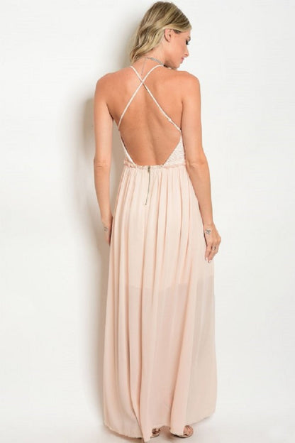 Cream Lace Semi-Formal Long Dress