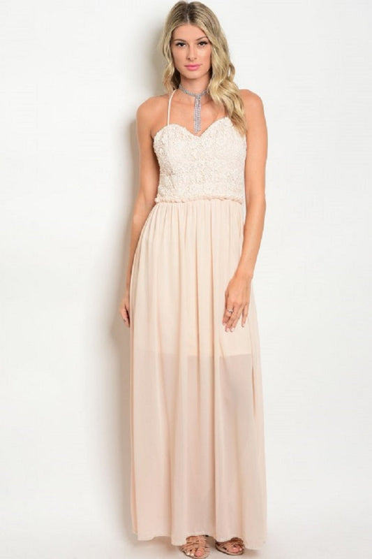 Cream Lace Semi-Formal Long Dress
