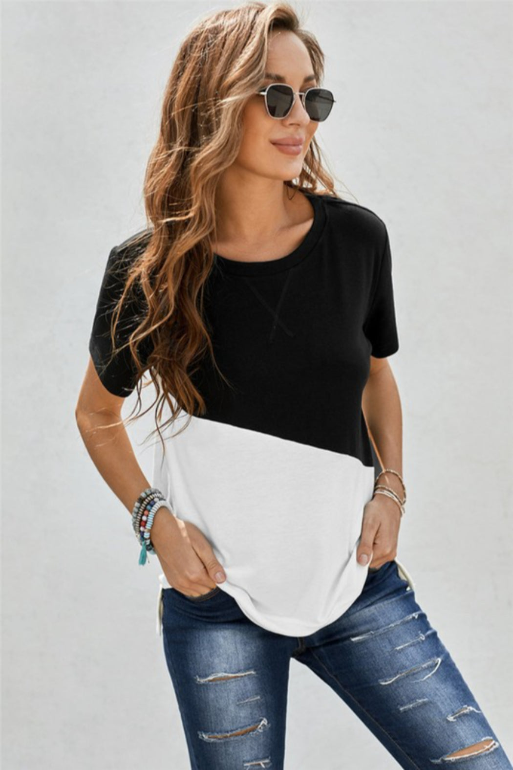 Crew Neck Colorblock Tee