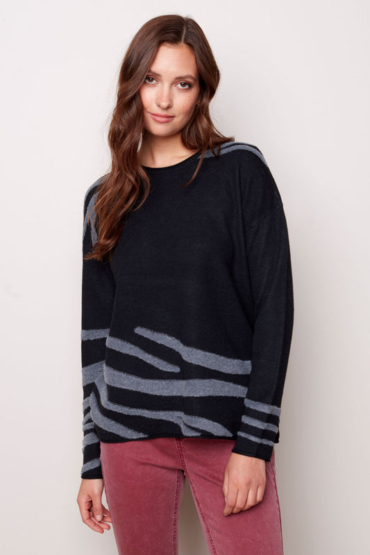 Crew Neck Zebra Sweater