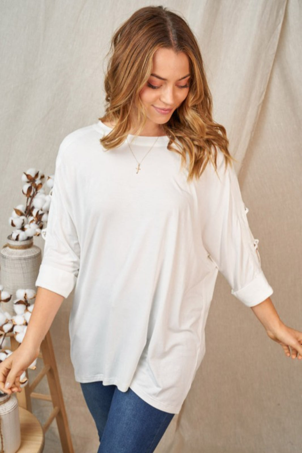 Criss Cross Lattice Sleeve Top