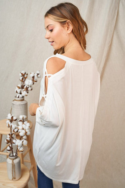 Criss Cross Lattice Sleeve Top