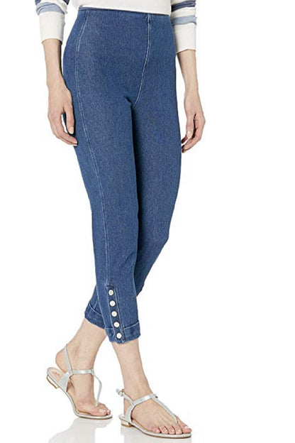 Cropped Denim Leggings with Snap Bottom Cuff