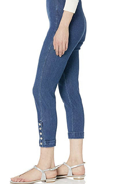 Cropped Denim Leggings with Snap Bottom Cuff