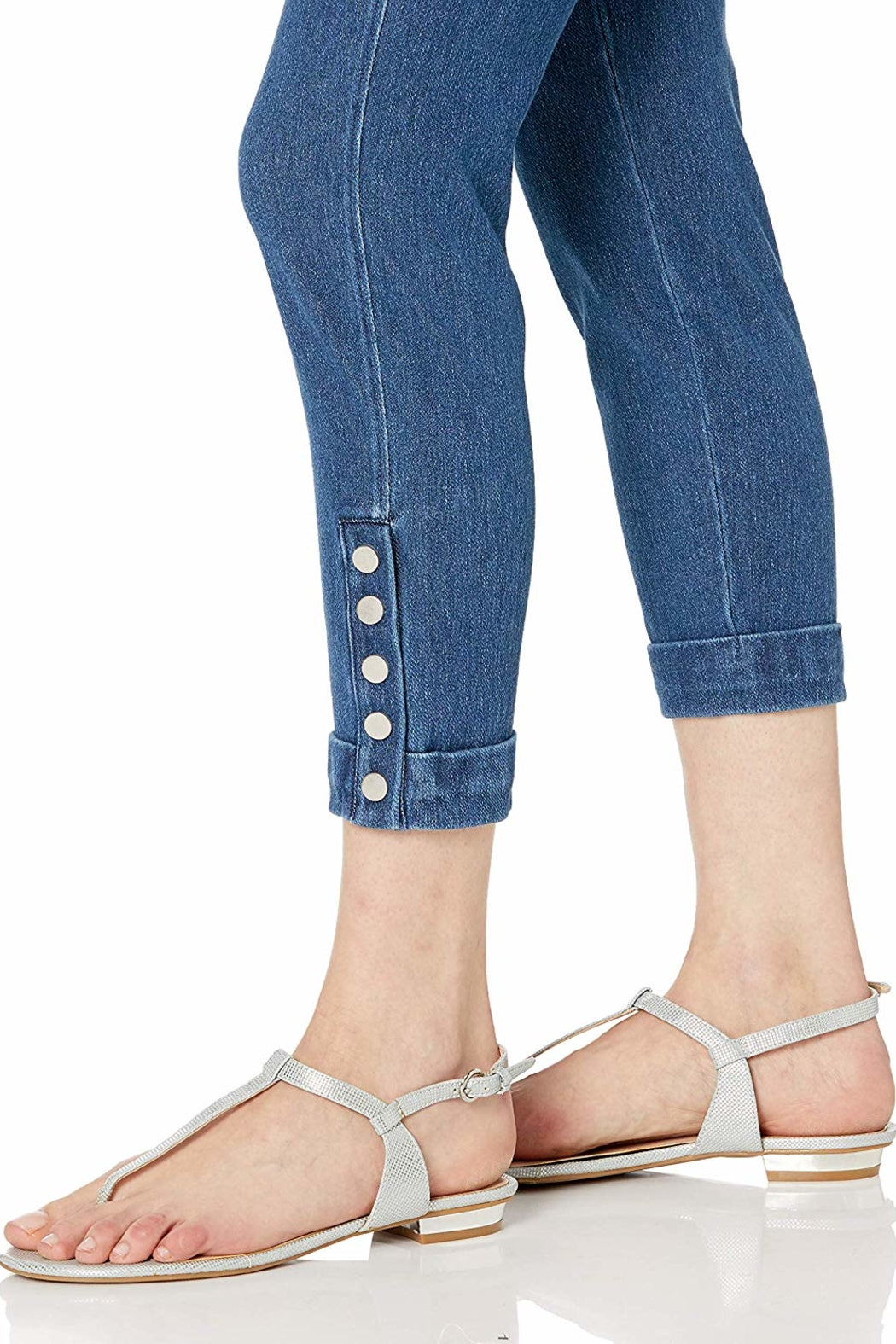 Cropped Denim Leggings with Snap Bottom Cuff
