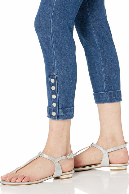 Cropped Denim Leggings with Snap Bottom Cuff