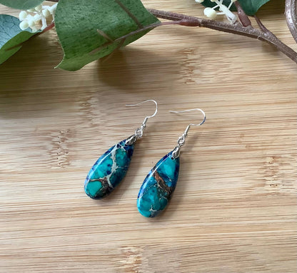Earrings, dangle earrings, stone earrings: Blue