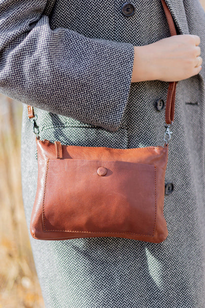 [MIA] SMALL CROSSBODY & CLUTCH | SUPER SOFT NAPPA LEATHER: TAN