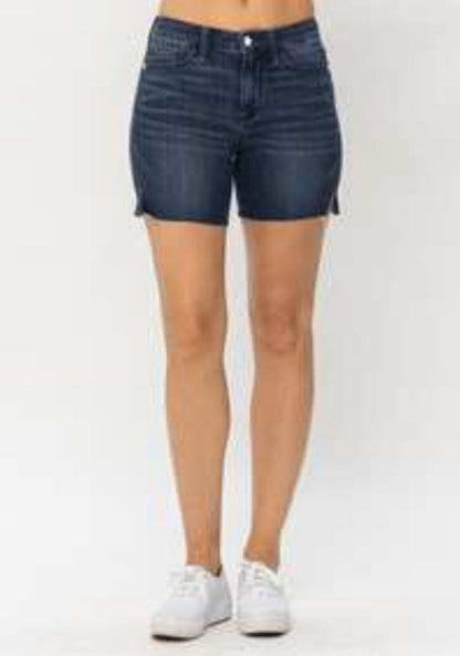 Judy Blue MR Mid Length Cut Off Denim Shorts