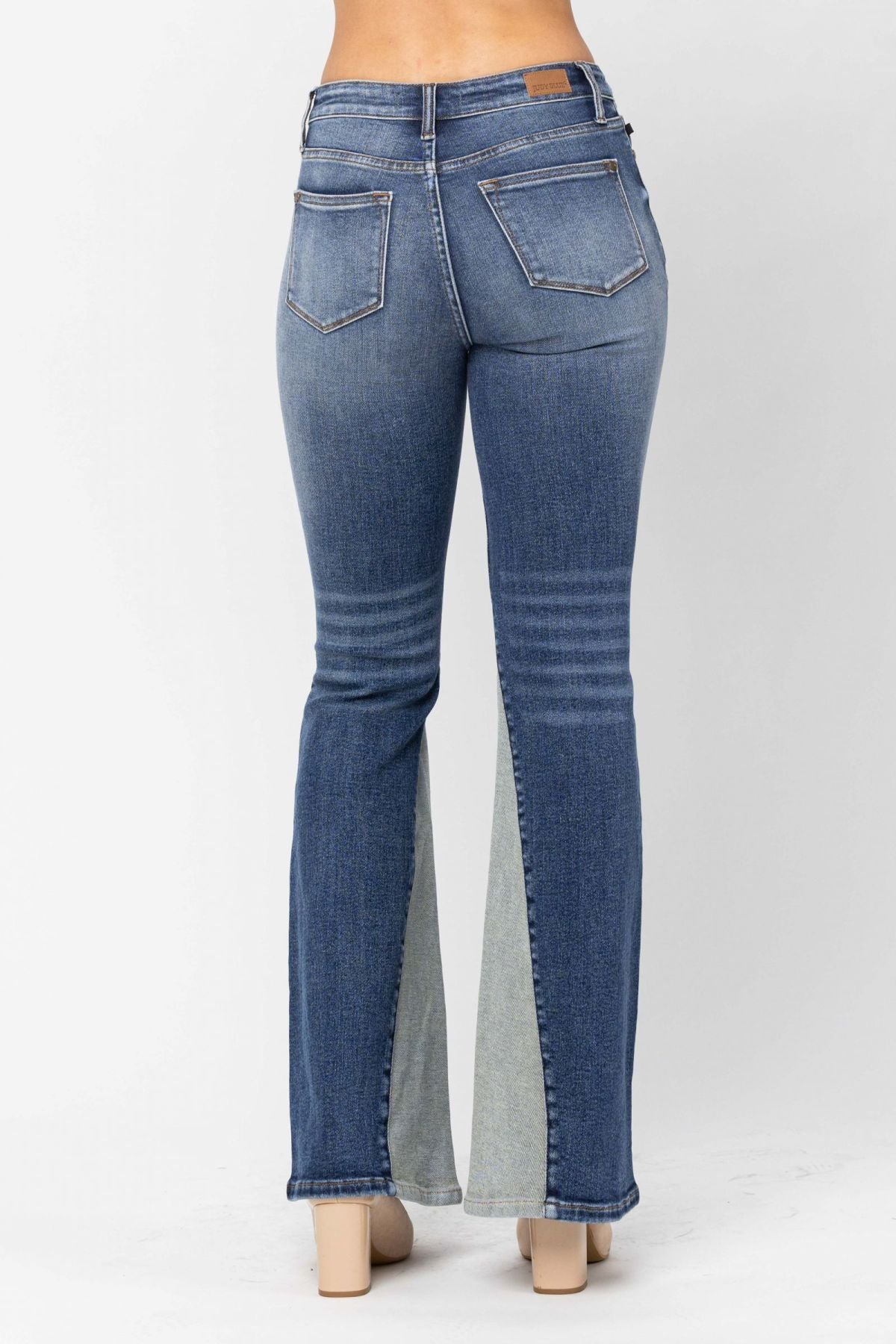 Judy Blue Mid-Rise Two Tone Panel Flare Jeans