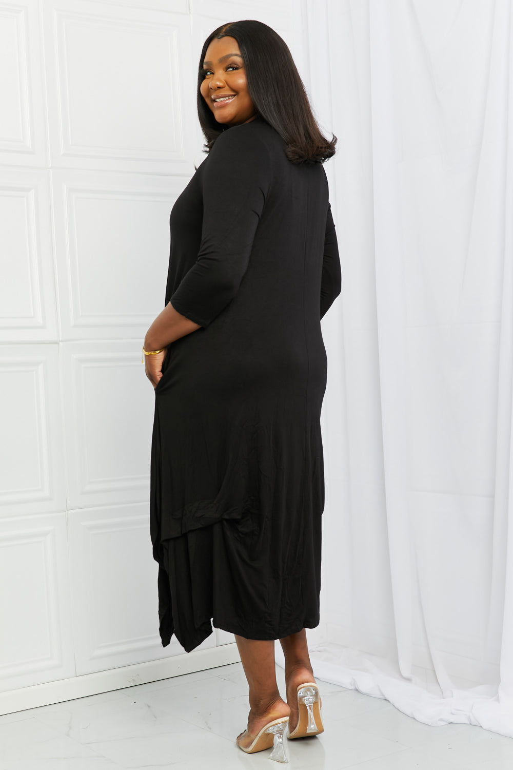 Celeste Good Days Full Size Round Neck Midi Dress in Black