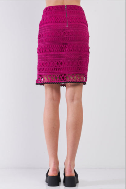 Dark Magenta Crochet High Waist Pencil Mini