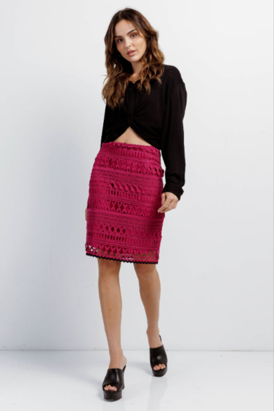 Dark Magenta Crochet High Waist Pencil Mini