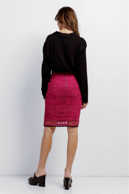 Dark Magenta Crochet High Waist Pencil Mini