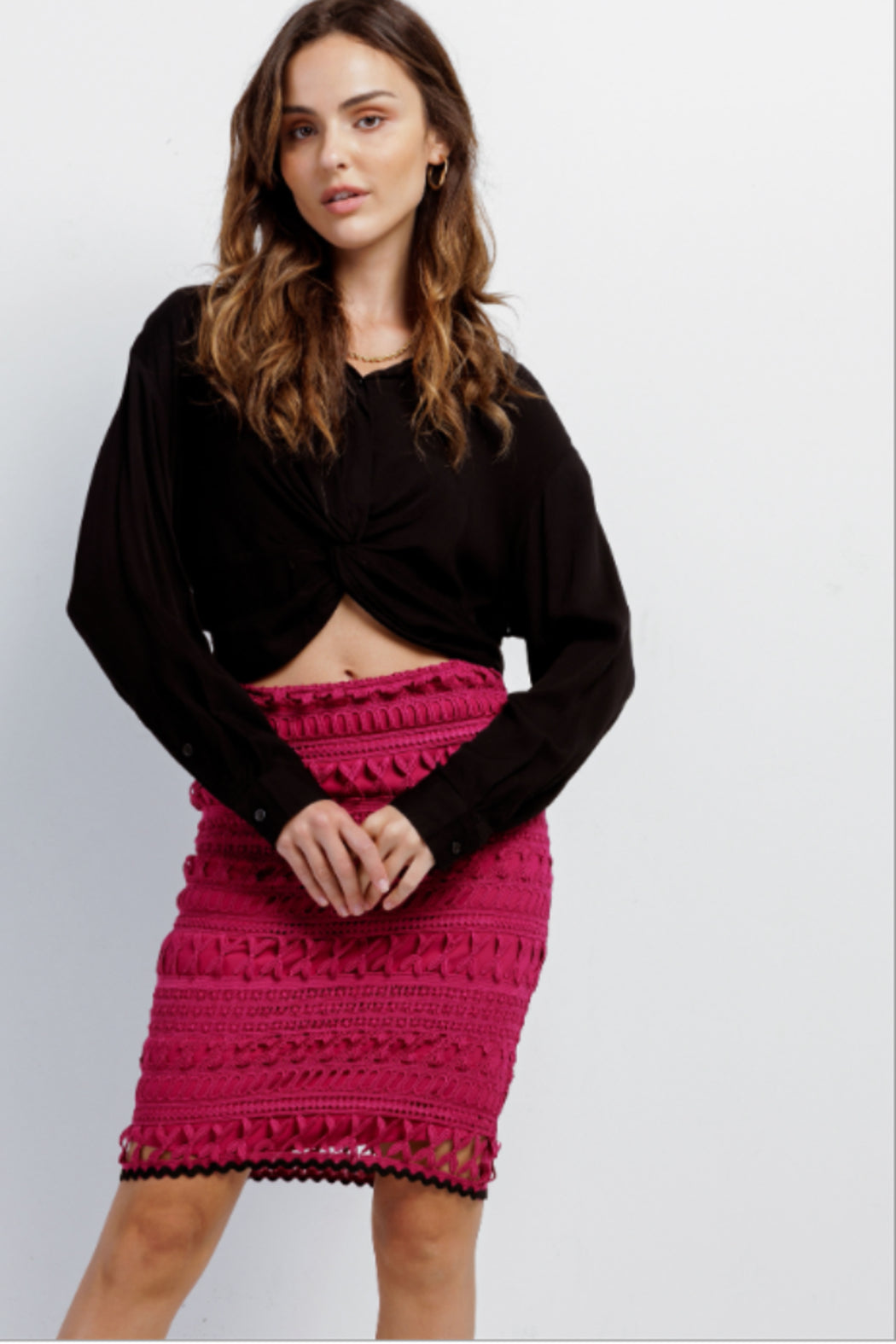 Dark Magenta Crochet High Waist Pencil Mini
