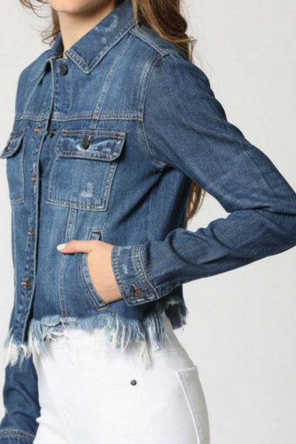 Dark Wash Cropped Fitted Jean Jacket