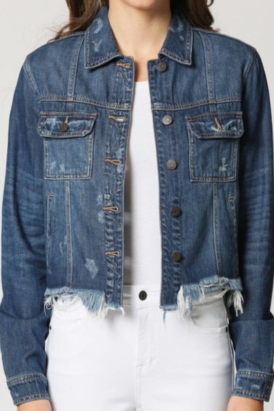 Dark Wash Cropped Fitted Jean Jacket