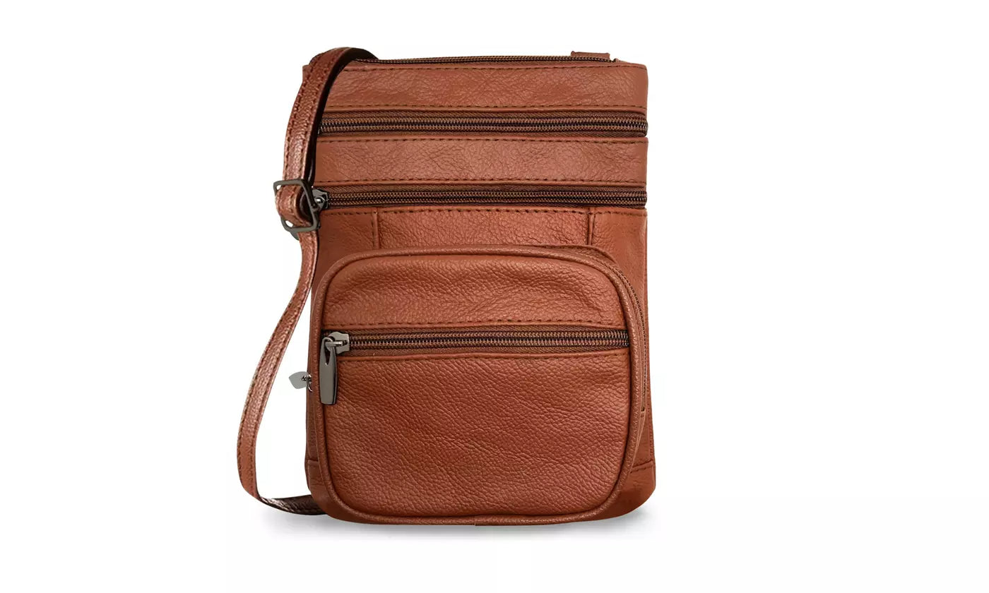 Genuine Leather Multi-zipper Crossbody Bag - 6 Colors
