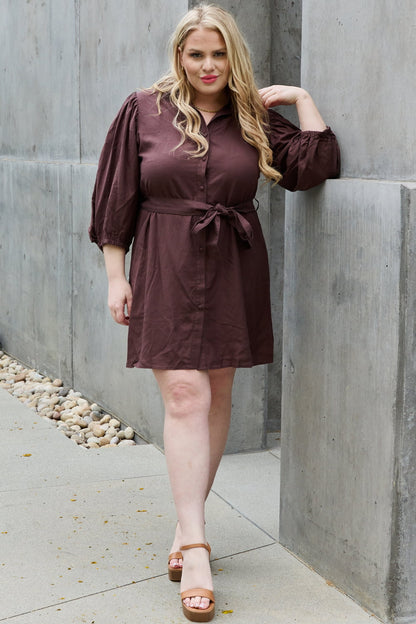 Jade by Jane Hello Darling Full Size Half Sleeve Belted Mini Dress in Charcoal