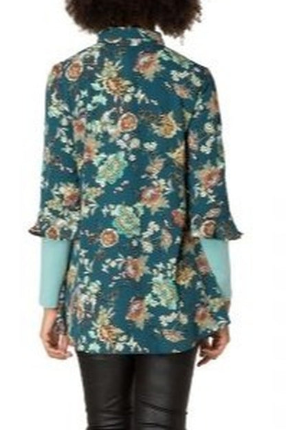 Deep Teal Floral Blouse