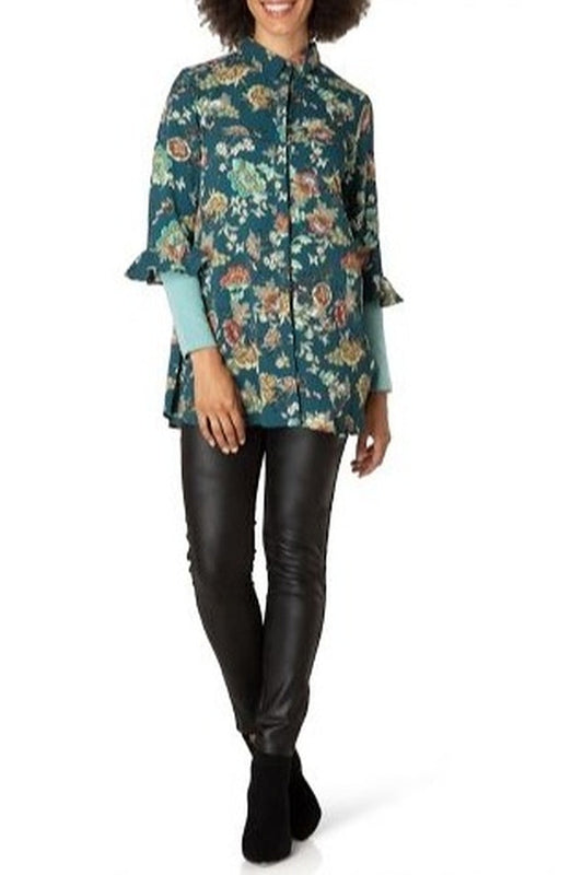 Deep Teal Floral Blouse