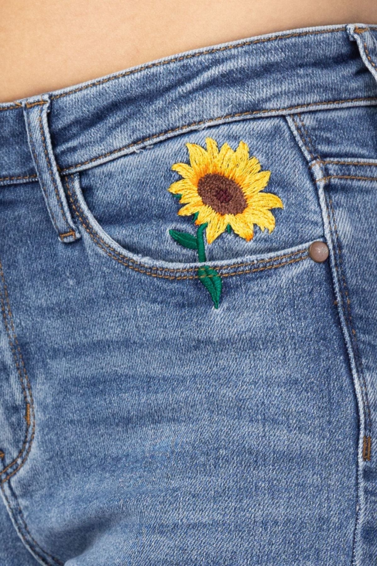 Judy Blue High Rise Relaxed Sunflower Embroidery Jeans