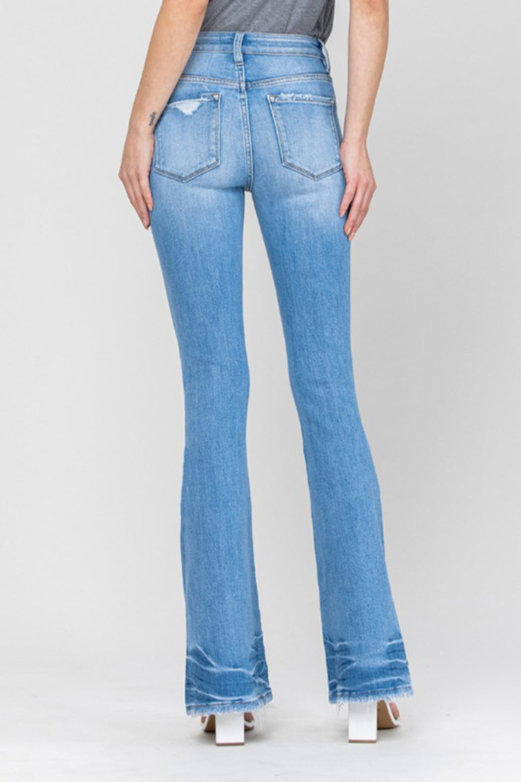 Distressed Mid Rise Flare Jeans
