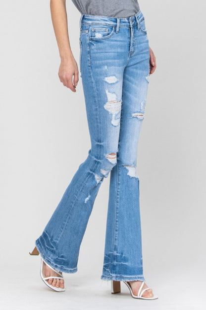 Distressed Mid Rise Flare Jeans