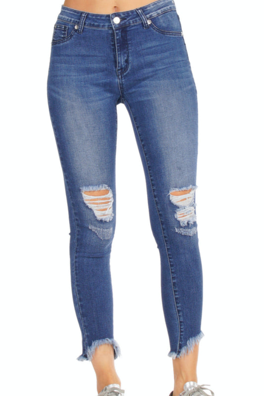 Distressed Skinny Jeans w/ Distressed Cuffs