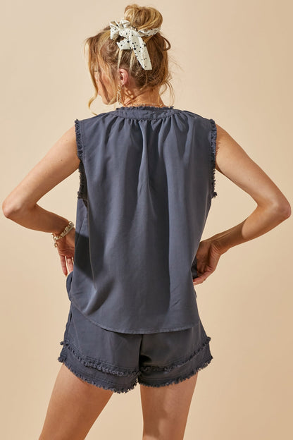 Distressed Sleeveless Top