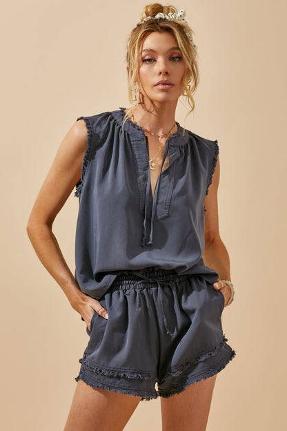 Distressed Sleeveless Top