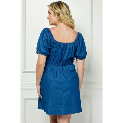 Plus Size Square Neck Wrap Bubble Sleeve Dress