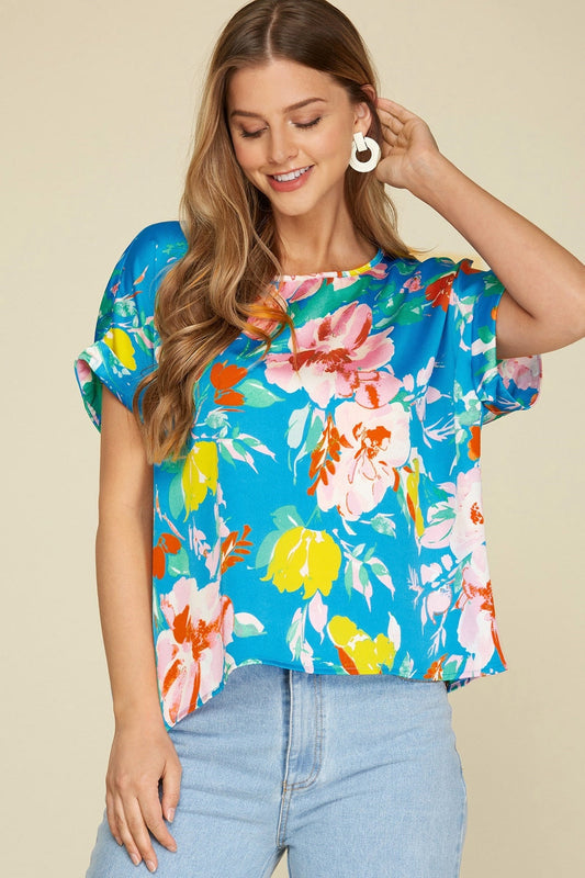 Drop-Shoulder Satin Top
