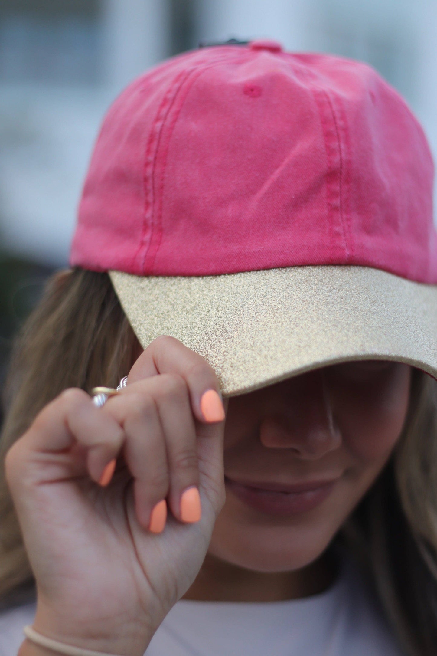 Red Hat with Gold Glitter Bill: Red / One Size