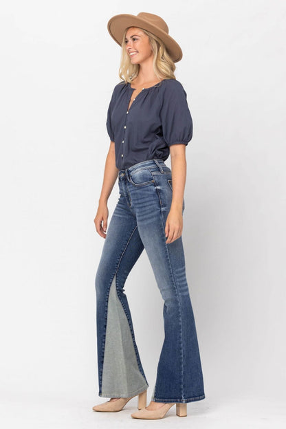 Judy Blue Mid-Rise Two Tone Panel Flare Jeans