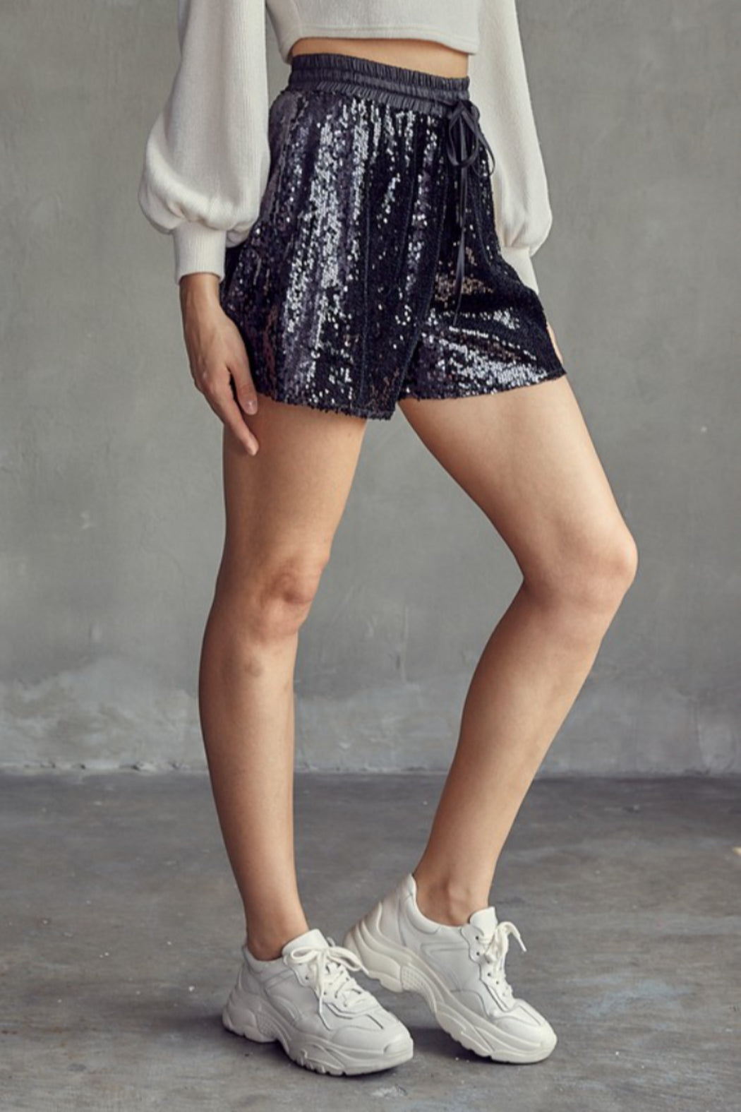 Elastic Waist Sequin Short