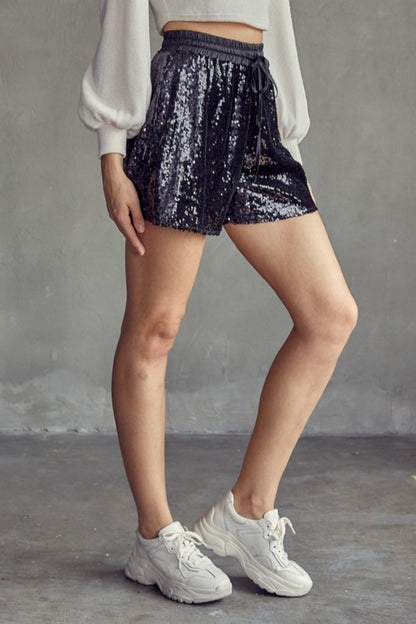 Elastic Waist Sequin Short
