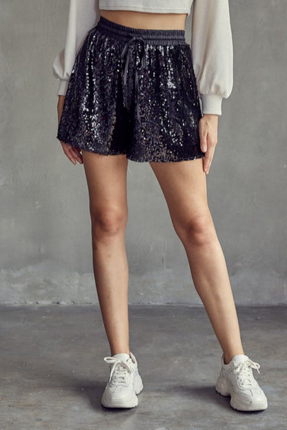 Elastic Waist Sequin Short