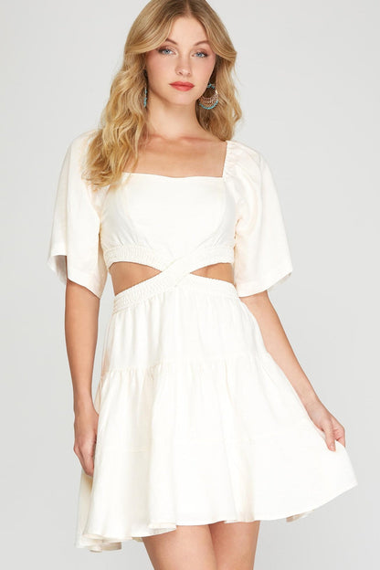 Flutter-Sleeve Open-Waist Tiered-Dress