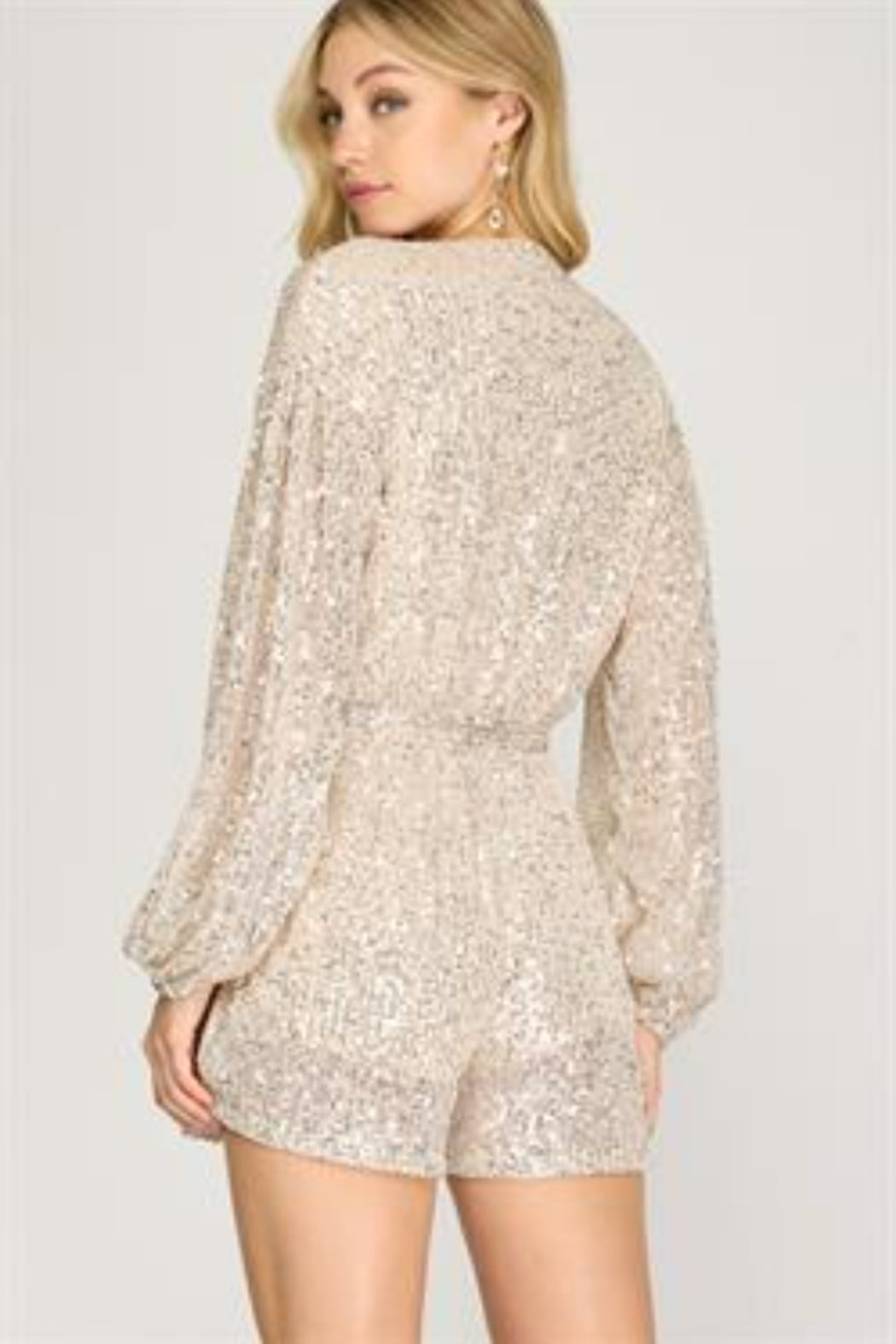 Long-Sleeve Sequin Romper