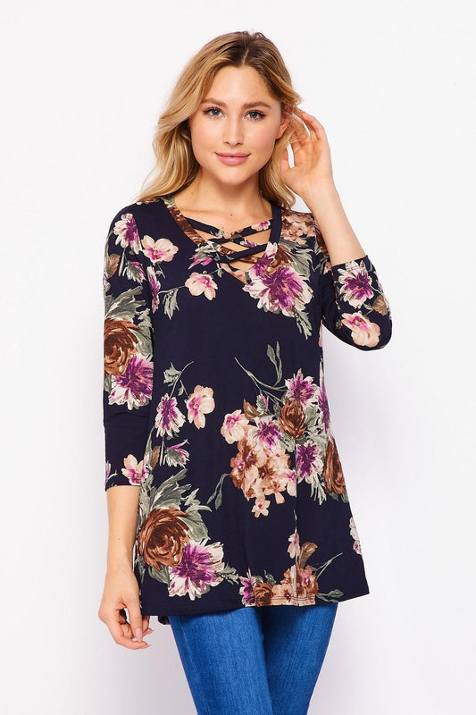 Navy-Mocha Criss-Cross Top